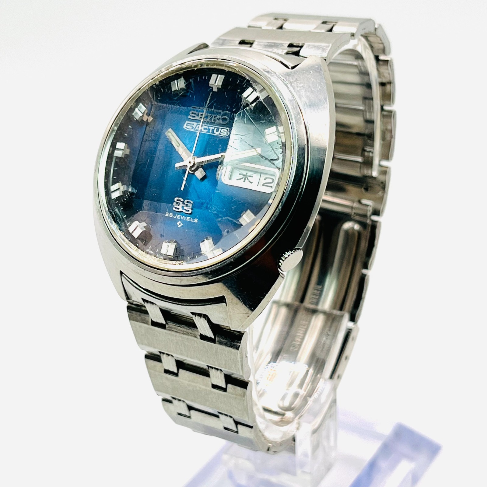 Vintage SEIKO 5 ACTUS SS 6106-7600 Blue Sunbeam Dial 25J Automatic / Original Ba