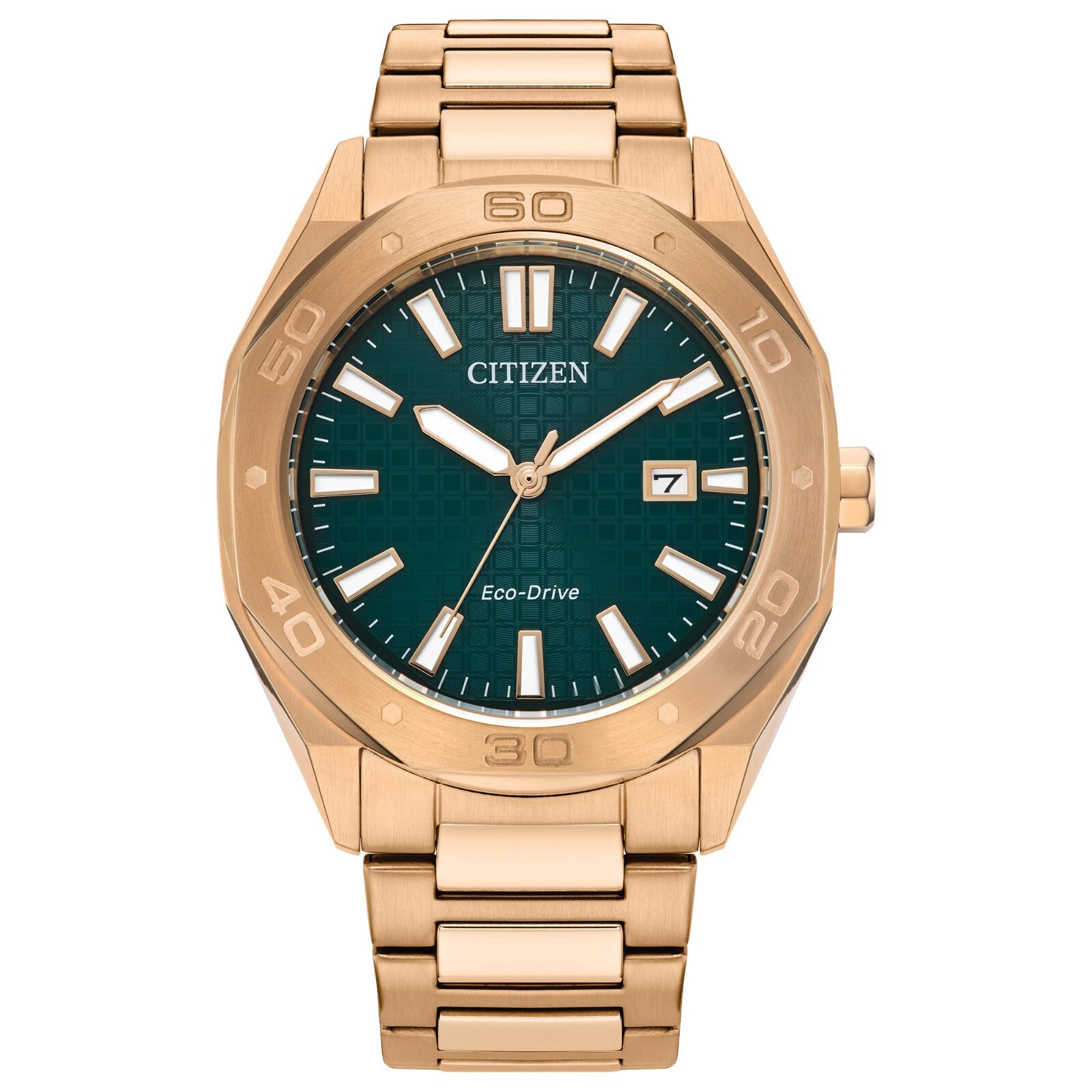 Citizen Men’s Sport Casual Calendar Eco-Drive Rose Gold Watch 41 MM BM7633-81X