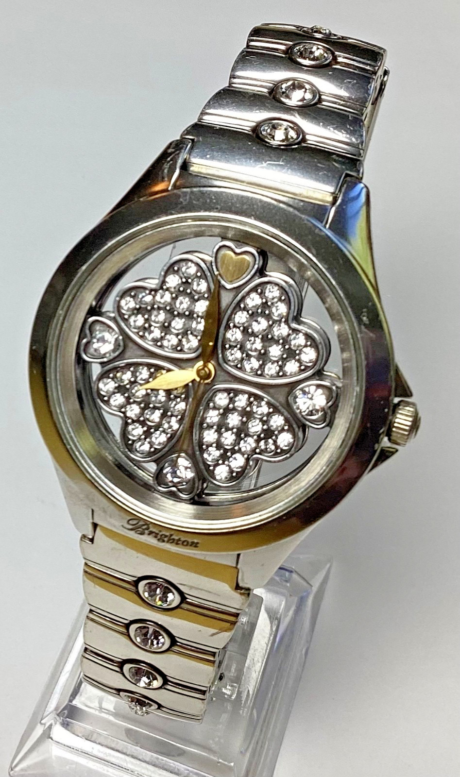 Brighton Womens Watch Hearts Clover Crystal Silver Clear Dial New Battery