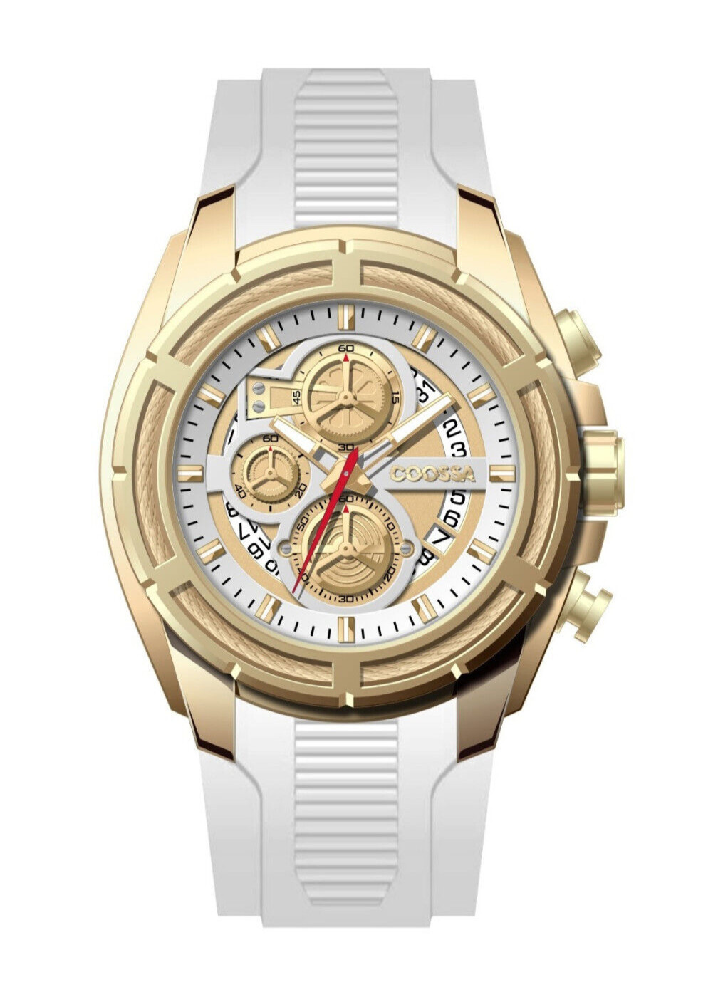 COOSSA ORIGINAL Men’s Chronograph Watch 48MM Case White Silicone Band 30M WR