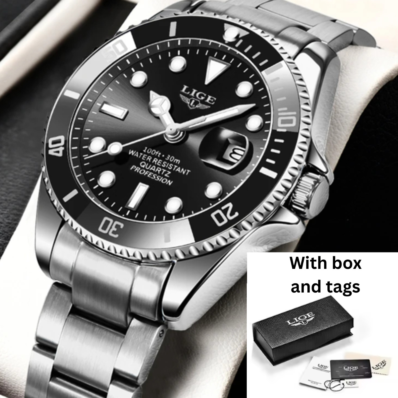 LIGE Top Brand Fashion Watch, Men Waterproof Date Watch Sport Watch 3ATM