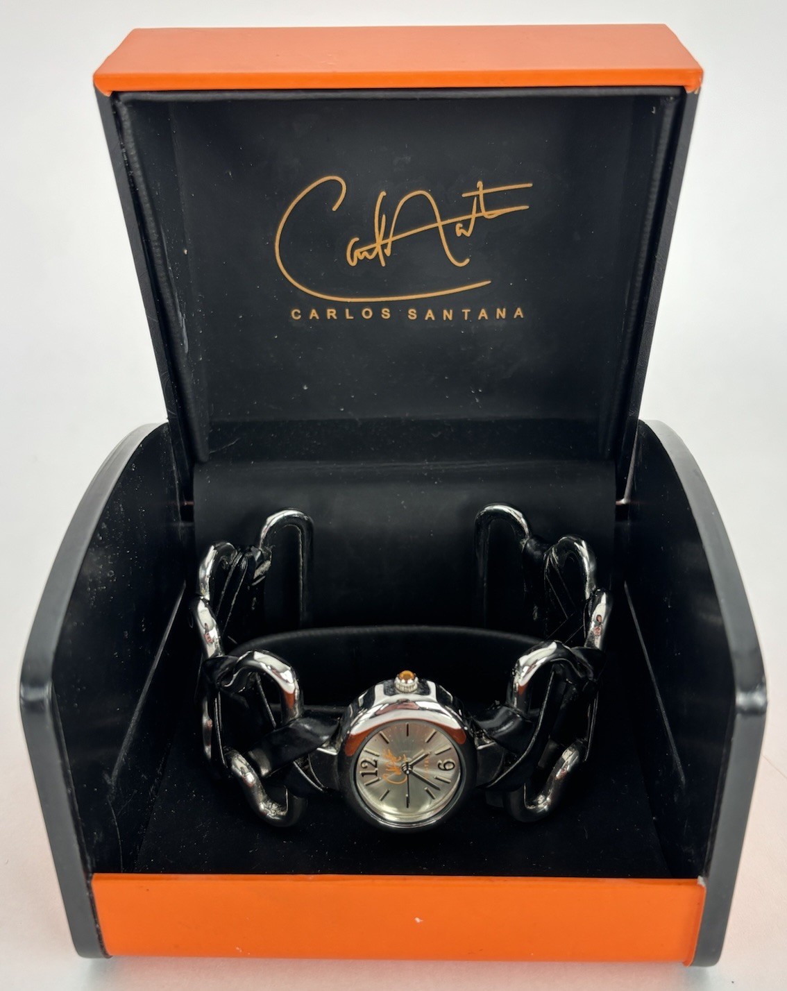 Carlos Santana 32mm Silver Tone Quartz Watch w/Cuff Bracelet & New Battery