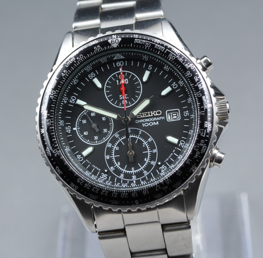 [ Near MINT ] SEIKO Flightmaster 7T92-0CF0 40mm Black Dial Quartz Men’s Watch