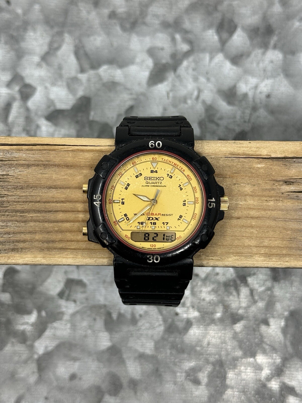 Vintage Seiko Ana-Digi Quartz Watch with Yellow Dial, Working, Clean