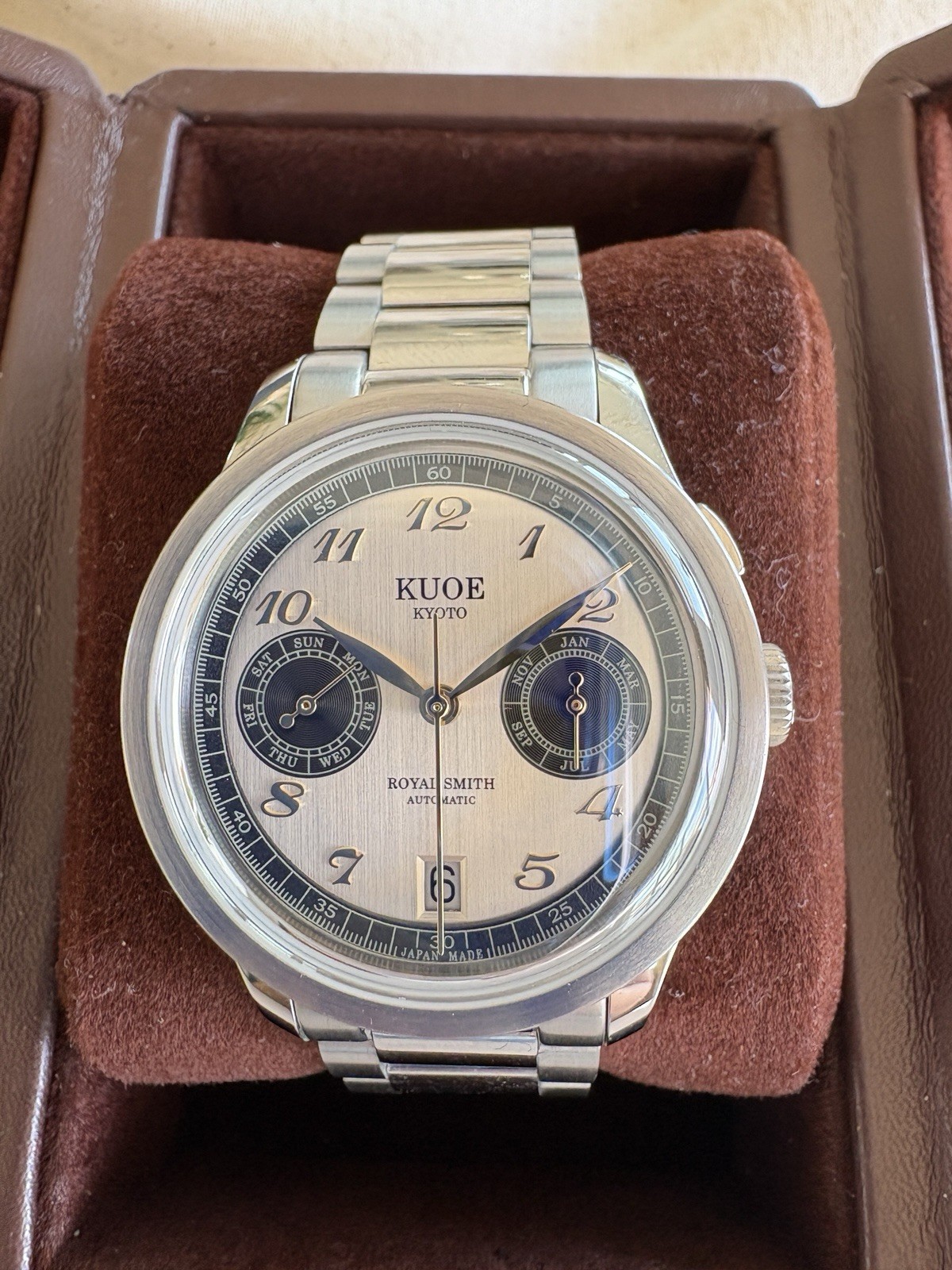 KUOE Kyoto Royal Smith Automatic 35mm Silver Dial Day/Date Steel Bracelet Box