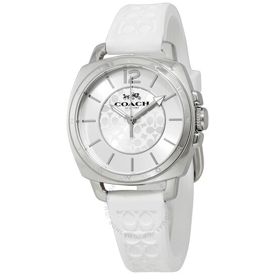 Coach Women Signature BOYFRIEND White Logo Rubber Strap Watch 34mm 14502093
