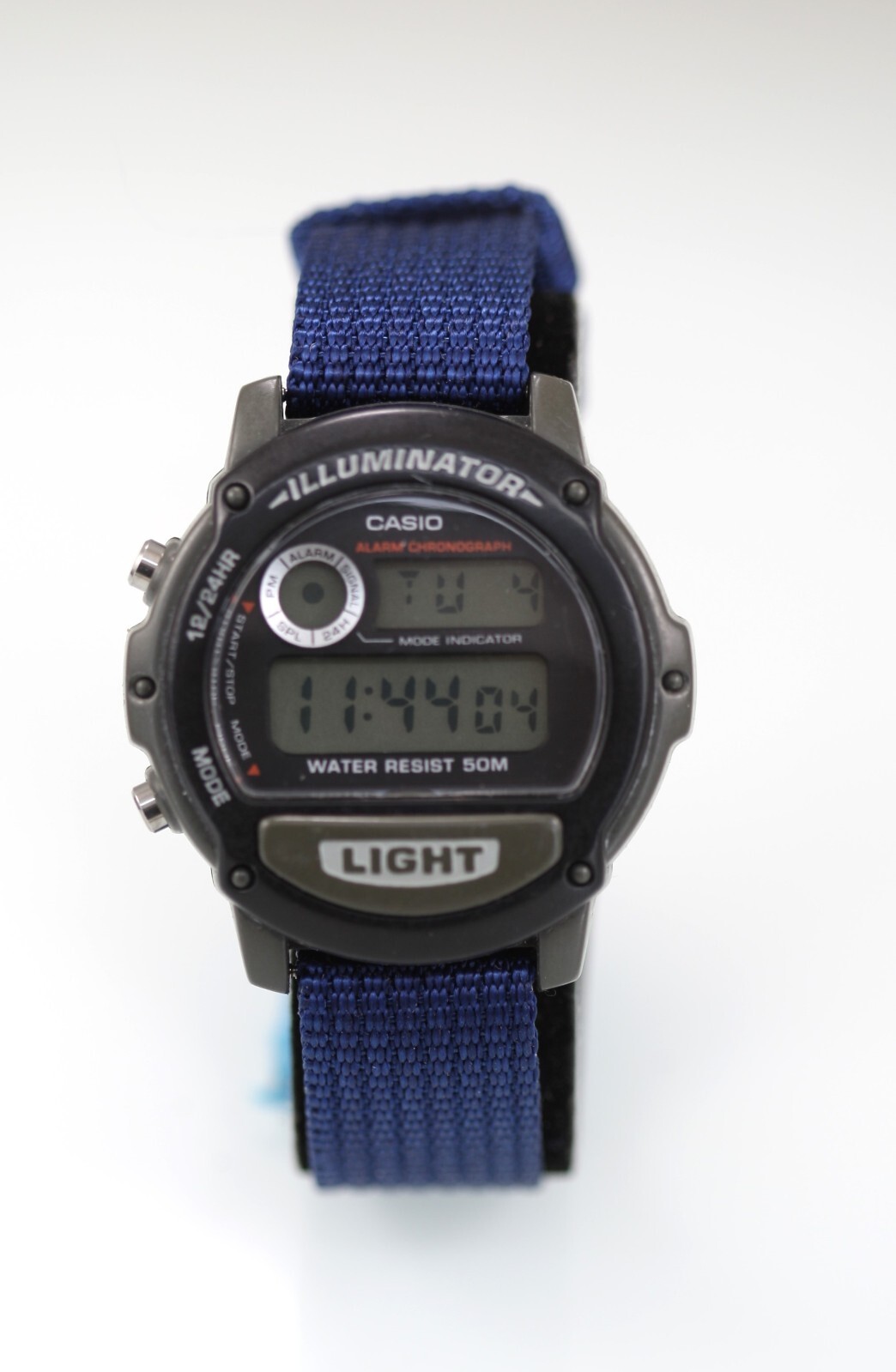 Casio Watch Men Gray Black Plastic 100m Blue Nylon Date Alarm Light Chron Quartz