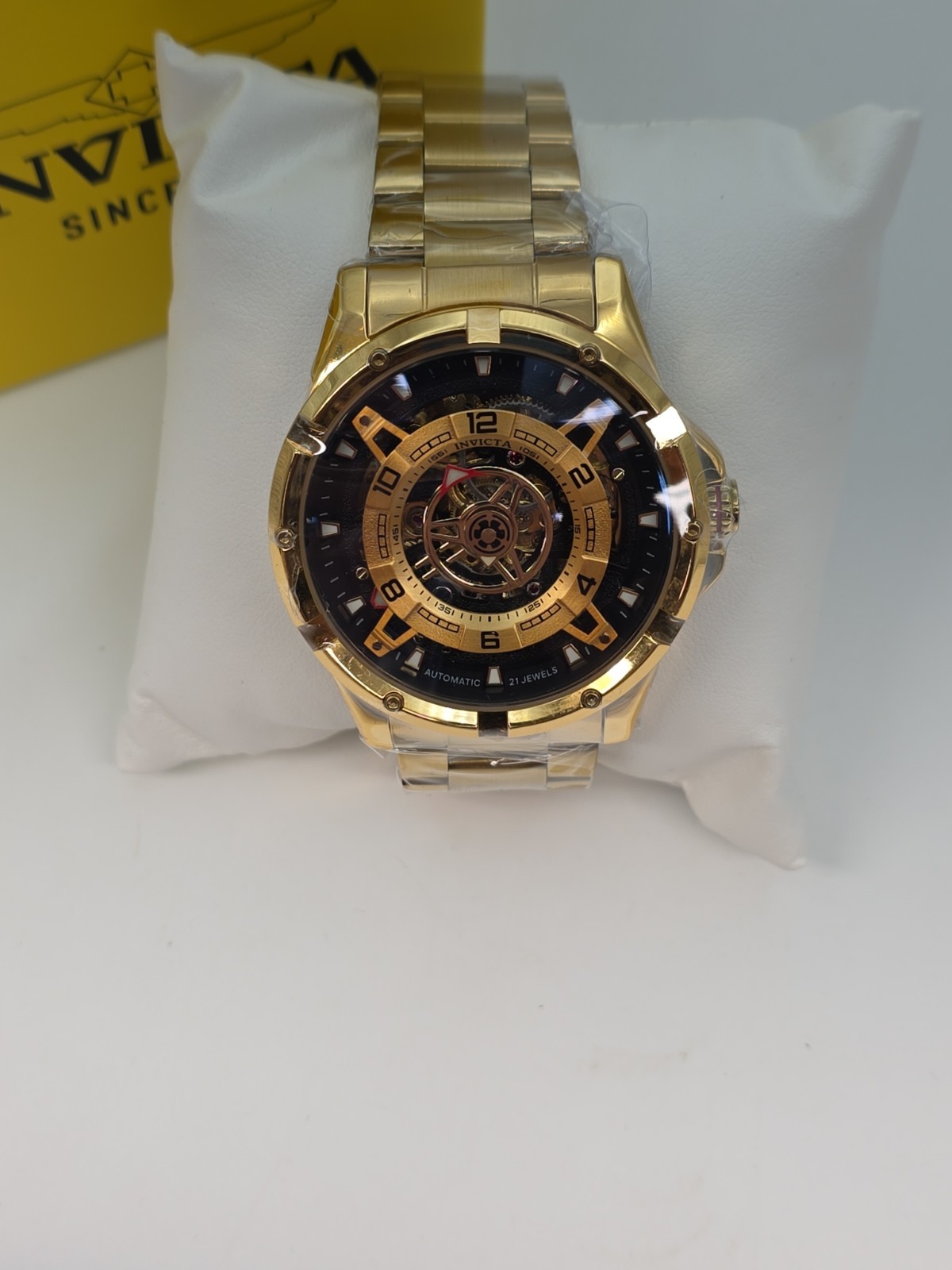 Invicta Mens Racing Interpoint Automatic Skeleton Dial Gold Tone SS 43.5mm 70078