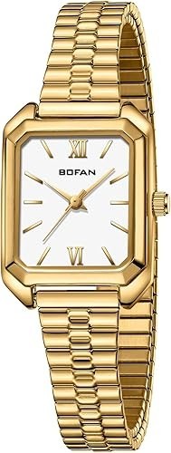 BOFAN Square Small Gold Watches for Women Easy Read Ladies Size: 5.90in-6.69in