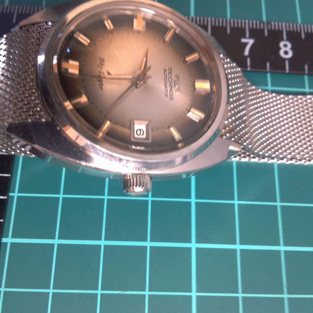 TECHNOS Sky Light Watch Auto Wind Brown Dial Mesh Band Vintage Japan-