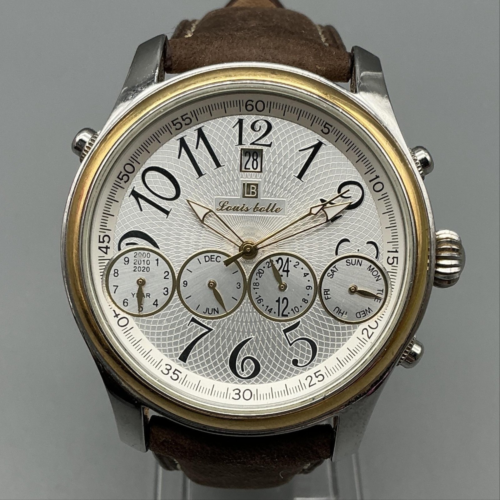 Louis Bolle Mens Watch 41mm Silver Dial Brown Leather Automatic A-5002-927