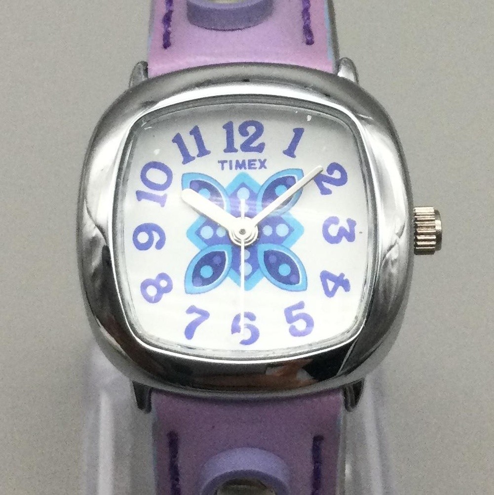 Timex Jr Girls Watch 24mm Blue White Dial Purple Butterfly Butterfly New Battery