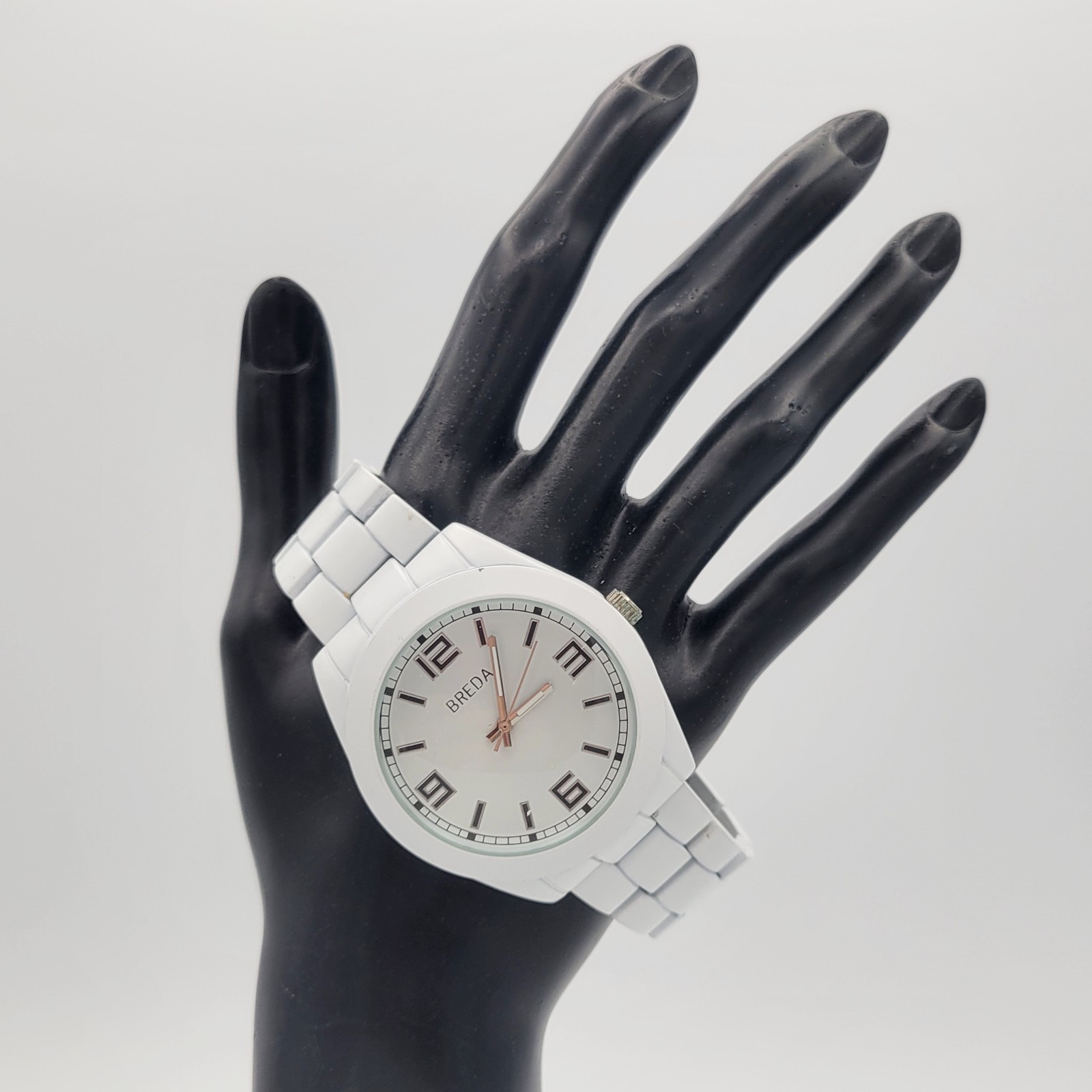 Breda White Ceramic Unisex Watch 45mm Deployment Clasp New Battery Excellent!