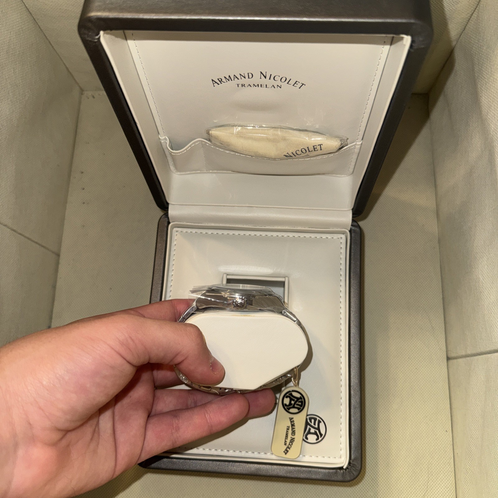 Armand Nicolet J09 Swiss Automatic Watch 41mm White Guilloche Dial Steel Box