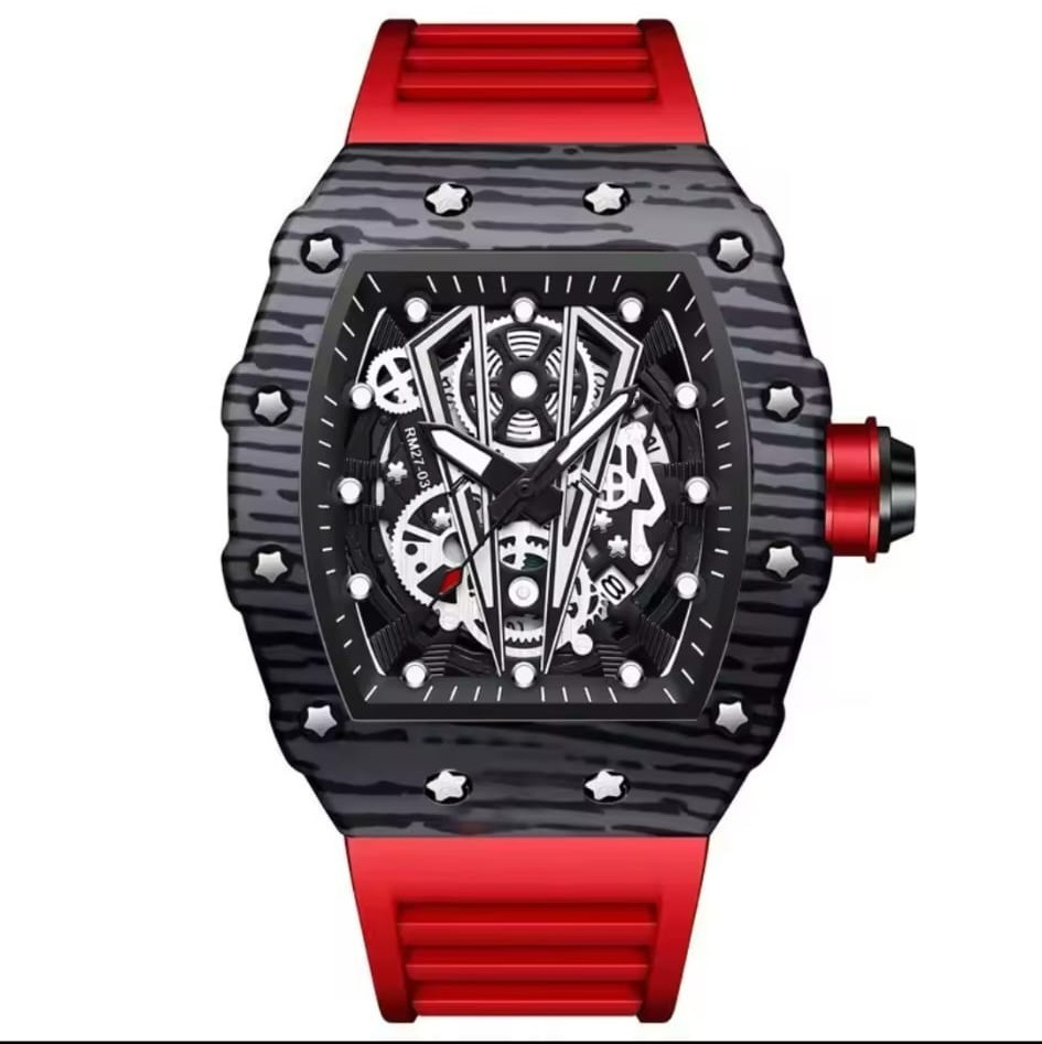 3Bar Quartz Luxury Silicone Fashion Watch Curved Mirror BINBOND B8577 Men