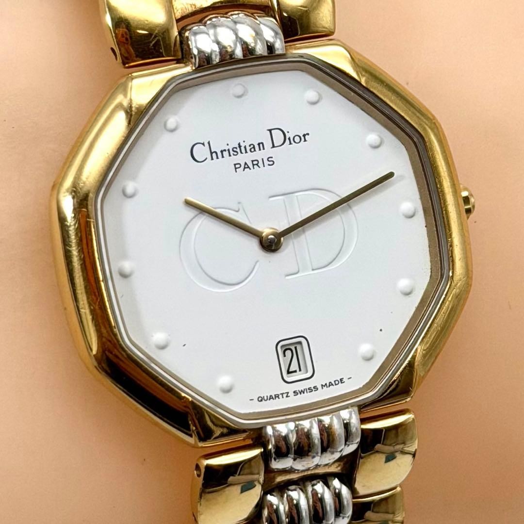 Christian Dior 45.134 Octagonal Gold Combi Date Quartz Watch Japan 0713270