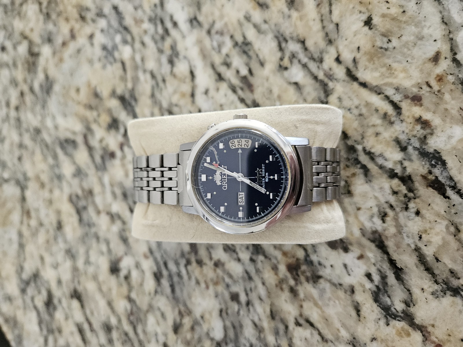 Orient 3 stars Automatic Day-Date Blue Dial Stainless Steel Watch