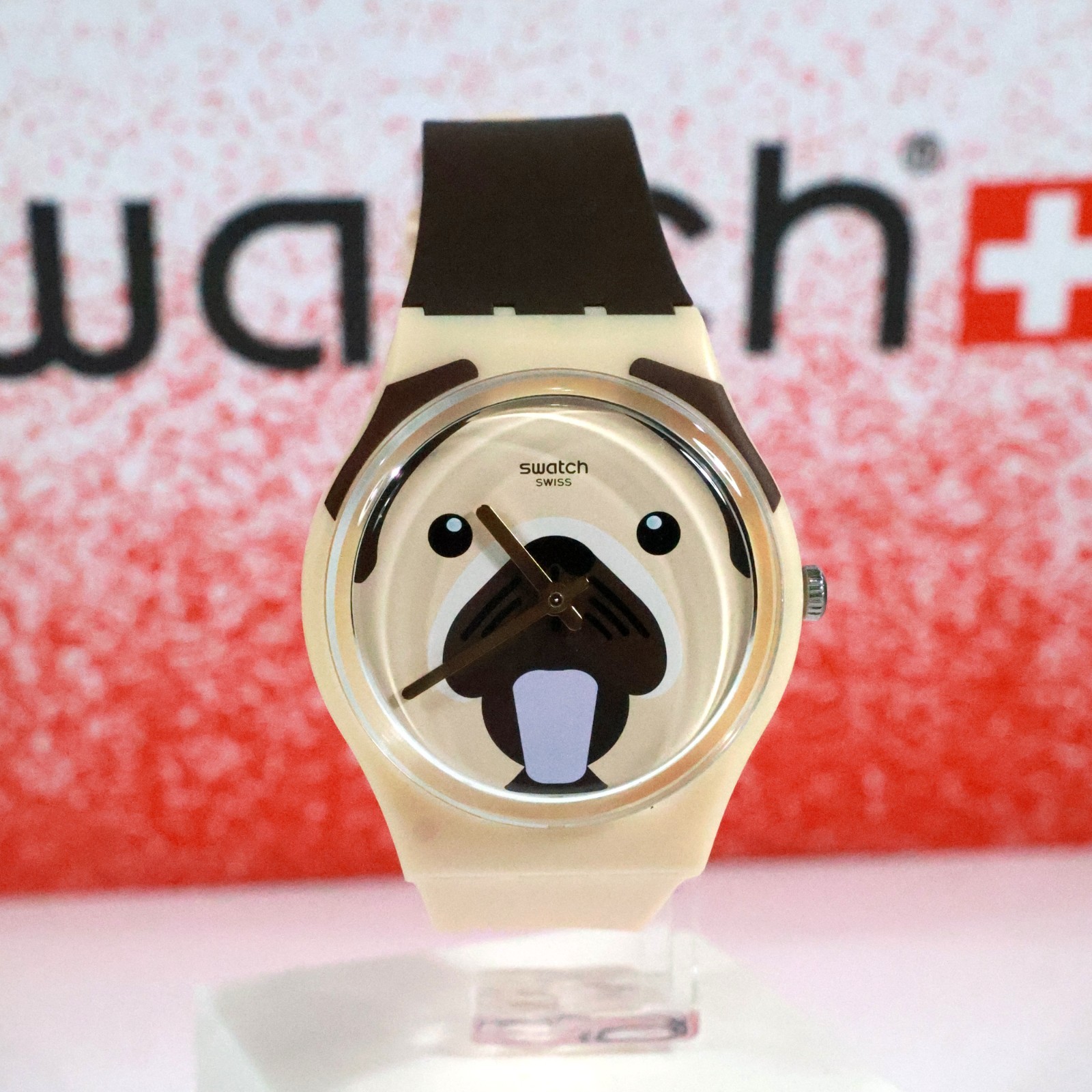 Swatch Swiss Made Love Folk CARLITO PUPPY WATCH GT109 Dark Brown Beige 34MM