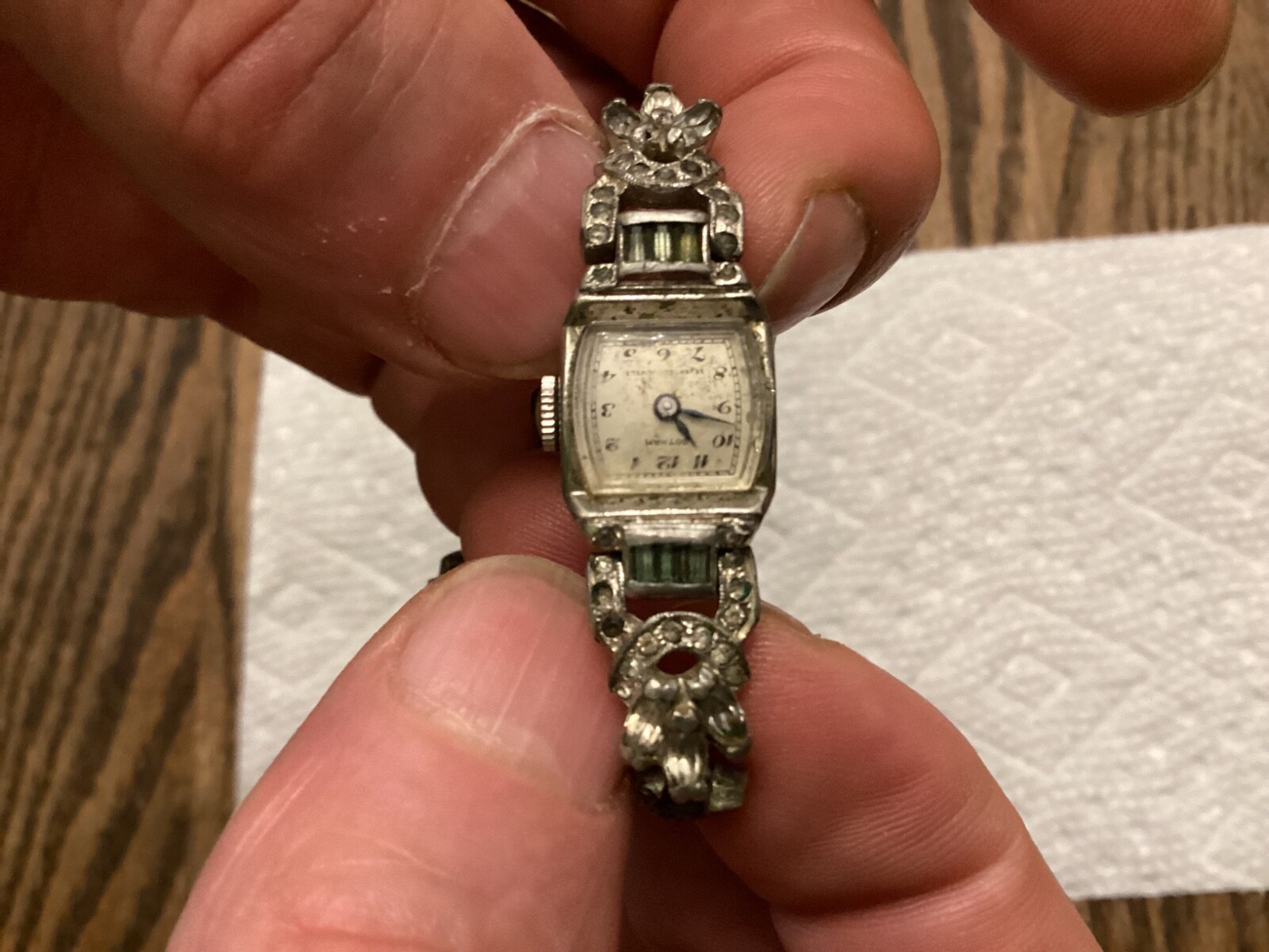 Antique Old Gotham Ladies Watch 100 Diamonds Sterling Band Art Deco 17 J