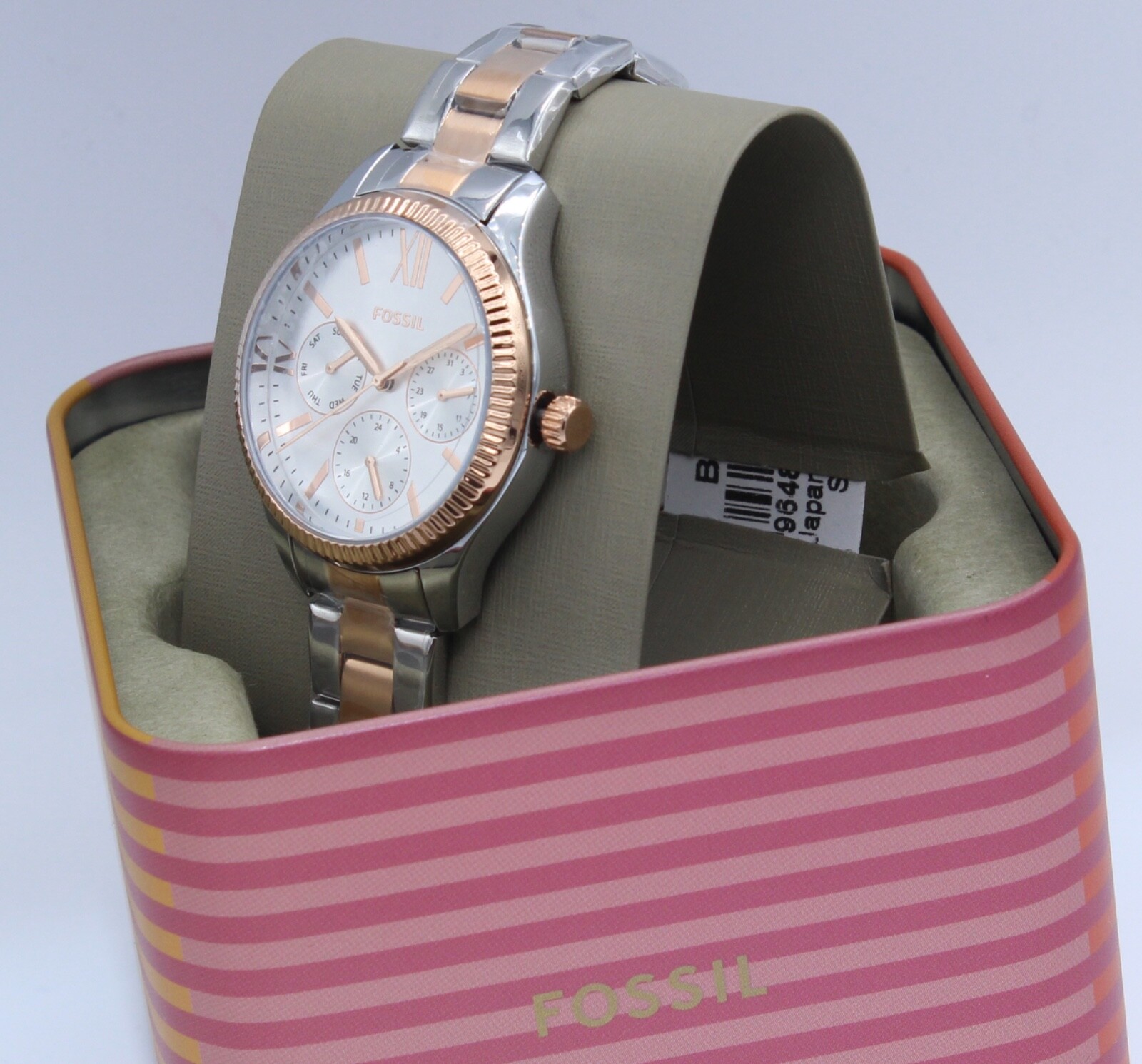 NEW AUTHENTIC FOSSIL RYE MULTIFUNCTION SILVER ROSE GOLD WOMEN’S BQ3761 WATCH