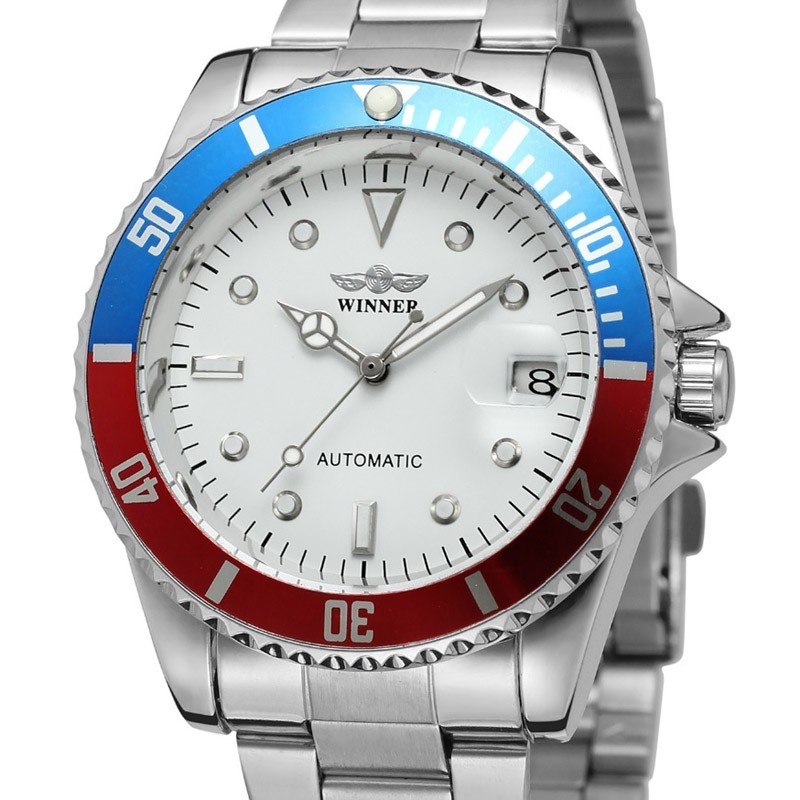 Winner Automatic Mechanical Men’s Skeleton Back Wrist Watch Date Stainless Steel