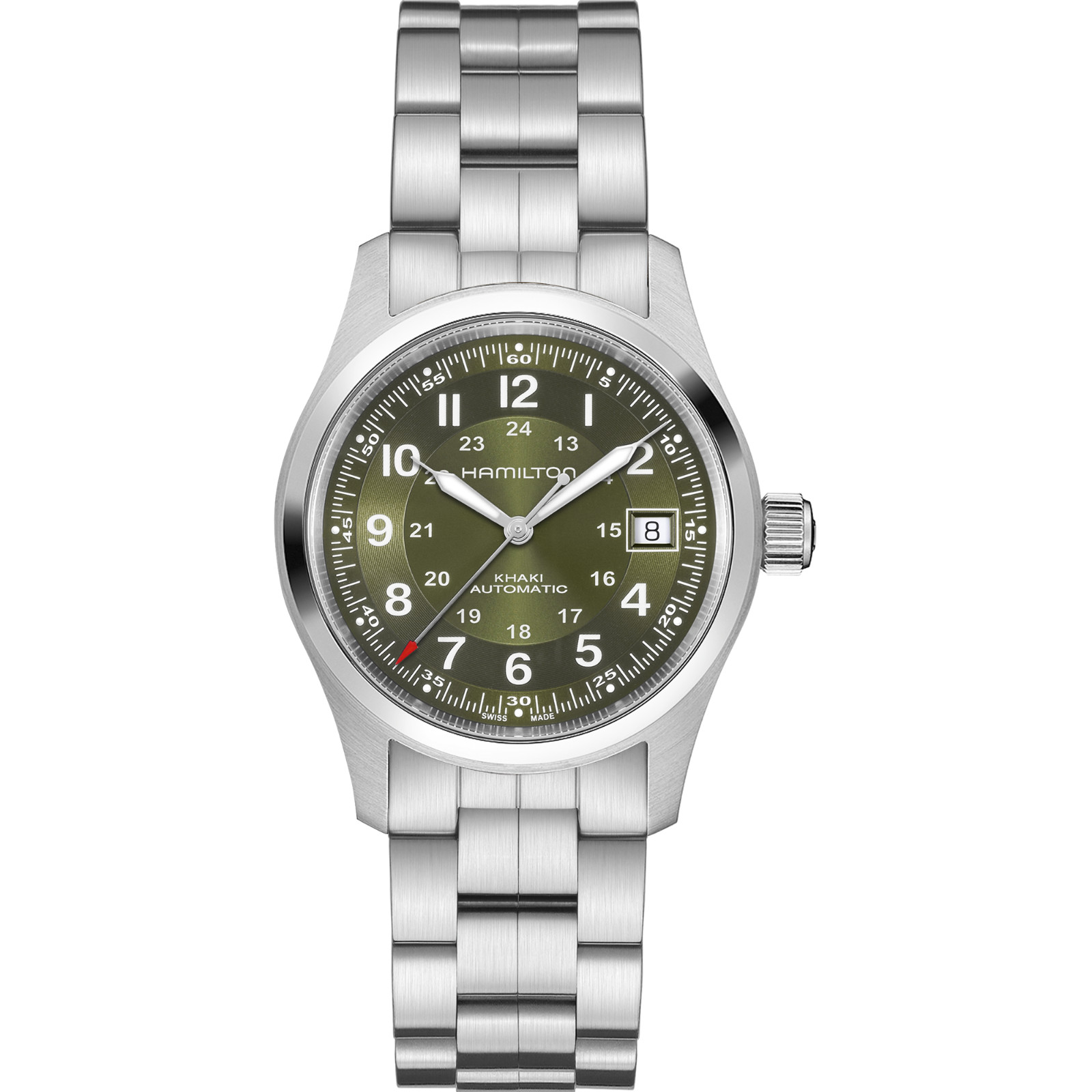 New Hamilton Khaki Field Auto 38 mm ST Steel Green Dial Men Watch H70455160