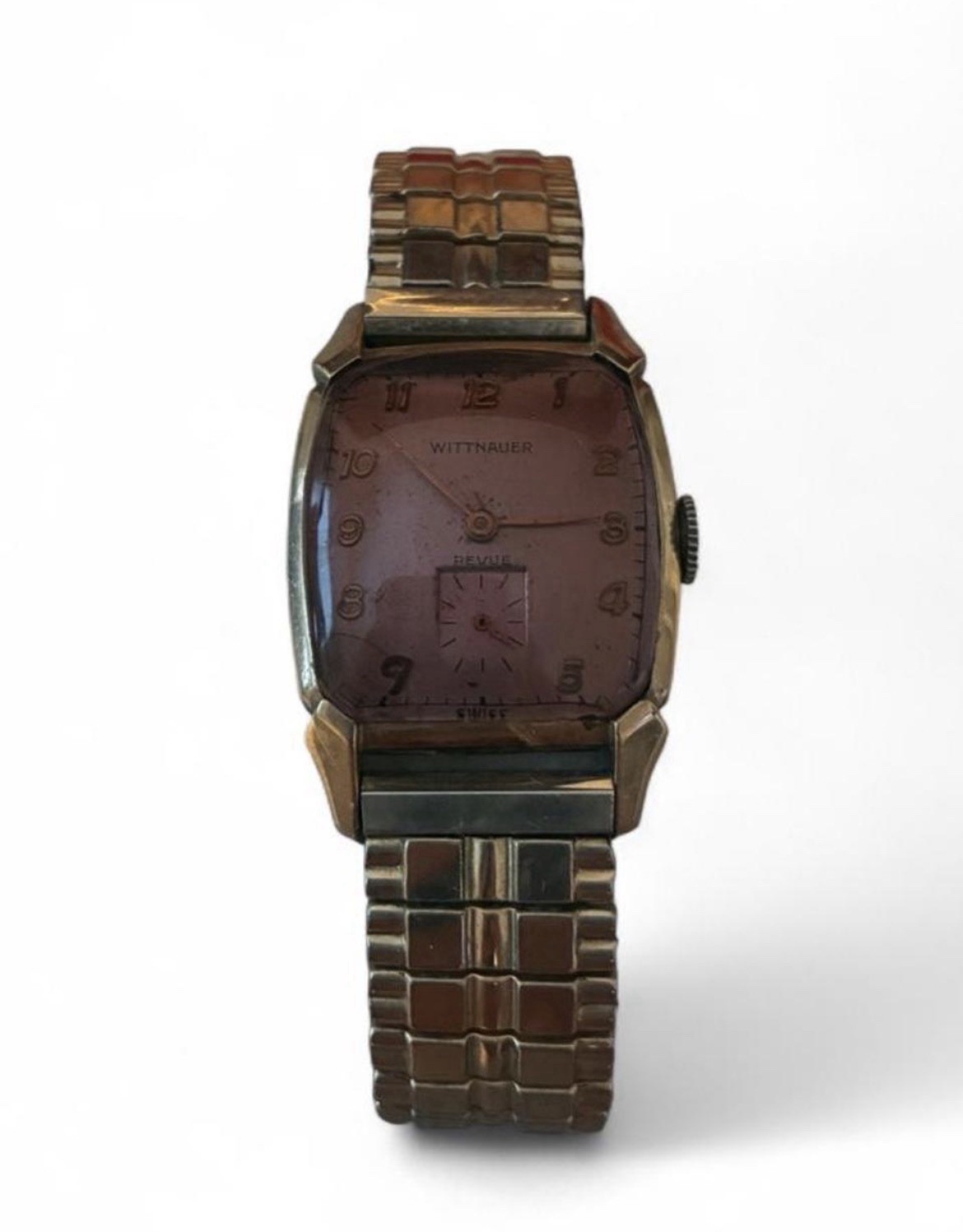 Wittnauer Revue Vintage Womens Manual Mechanical Rectangle Pink Dial Box Papers