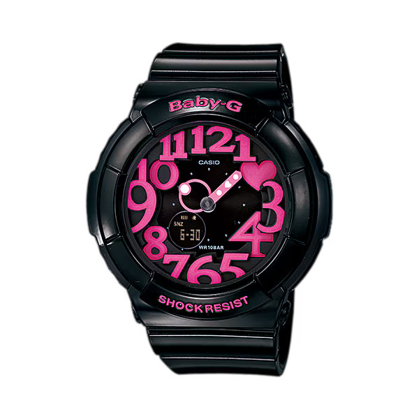 CASIO Baby-G BGA-130-1B Black PINK Analog Digital Neon Dial Baby-G Watch