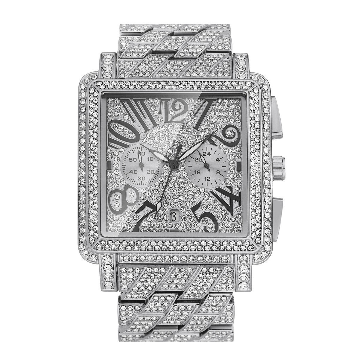 Luxury Ice out Cz Diamond Men’s Watch Hip Hop King Bling Iced Waterproof Square