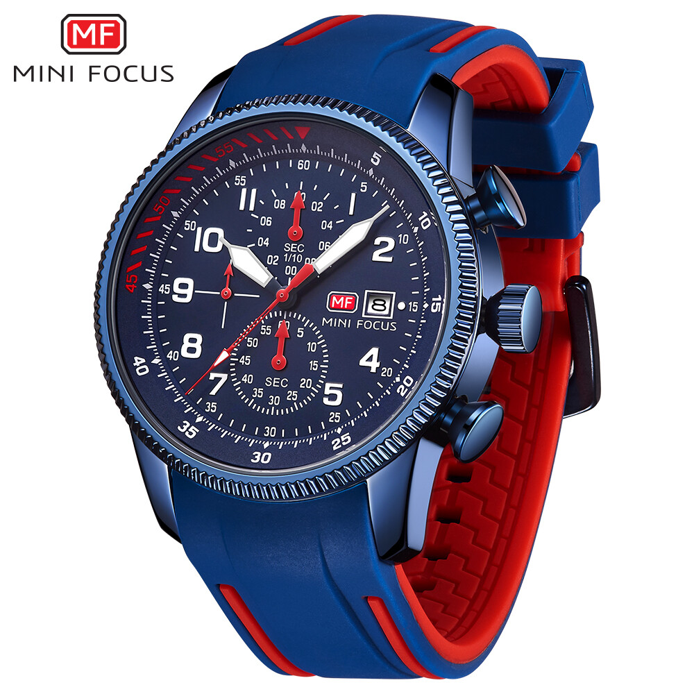 MINI FOCUS Men Quartz Watch Chronograph Wristwatch Luminous Silicone Males Watch