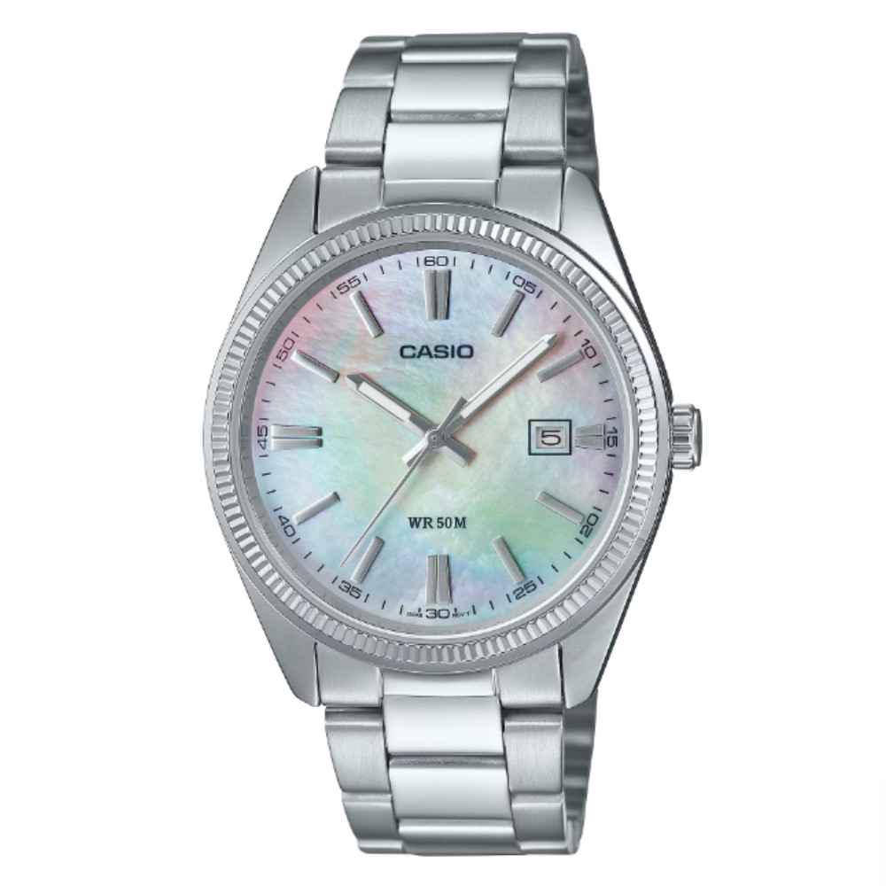 Casio MTP-1302DS-7A Mens 50M WR Watch Stainless Steel mother of pearl New