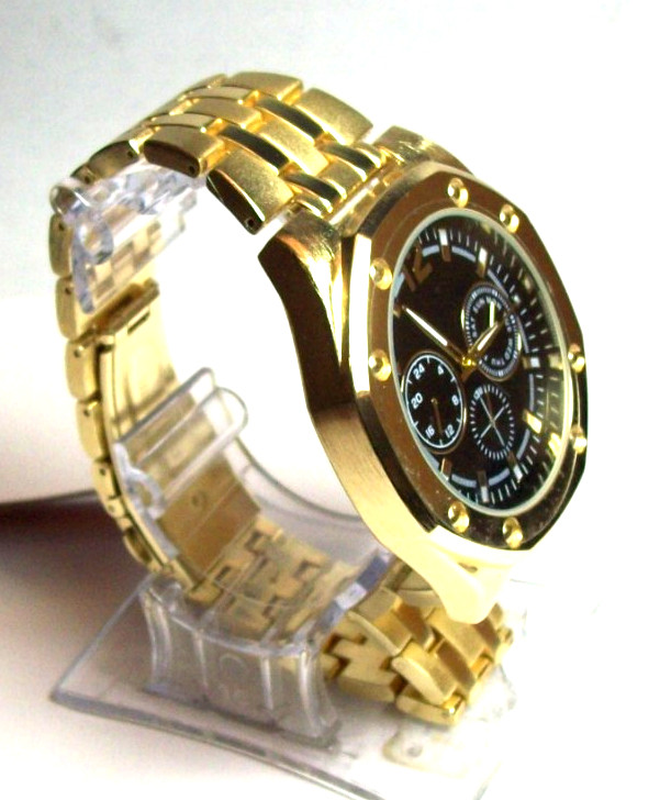 Accutime Mens Watch w/Push Button Deployant Band fits 8.50″ New w/papers