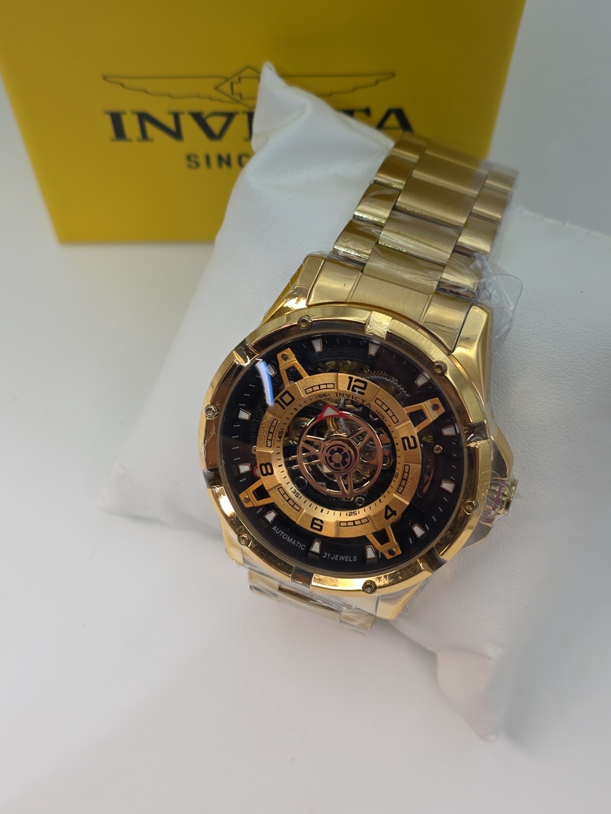 Invicta Mens Racing Interpoint Automatic Skeleton Dial Gold Tone SS 43.5mm 70078