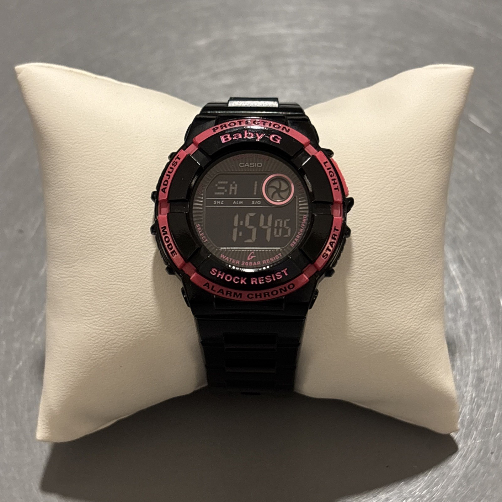 Casio Baby-G Digital Watch BGD-120 Black Pink Alarm Chrono WR 200m – Works!