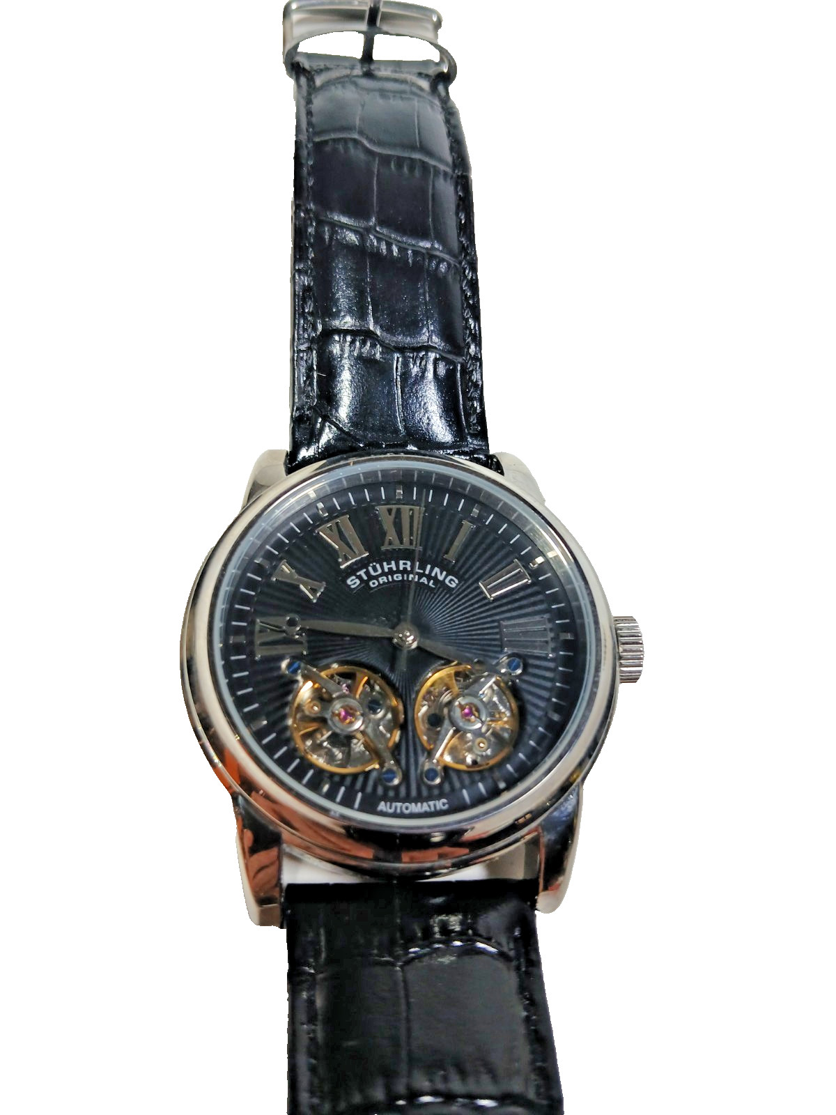 Mens Stuhrling Original Black Automatic Watch, Case & Papers 40 Jewels 9S001