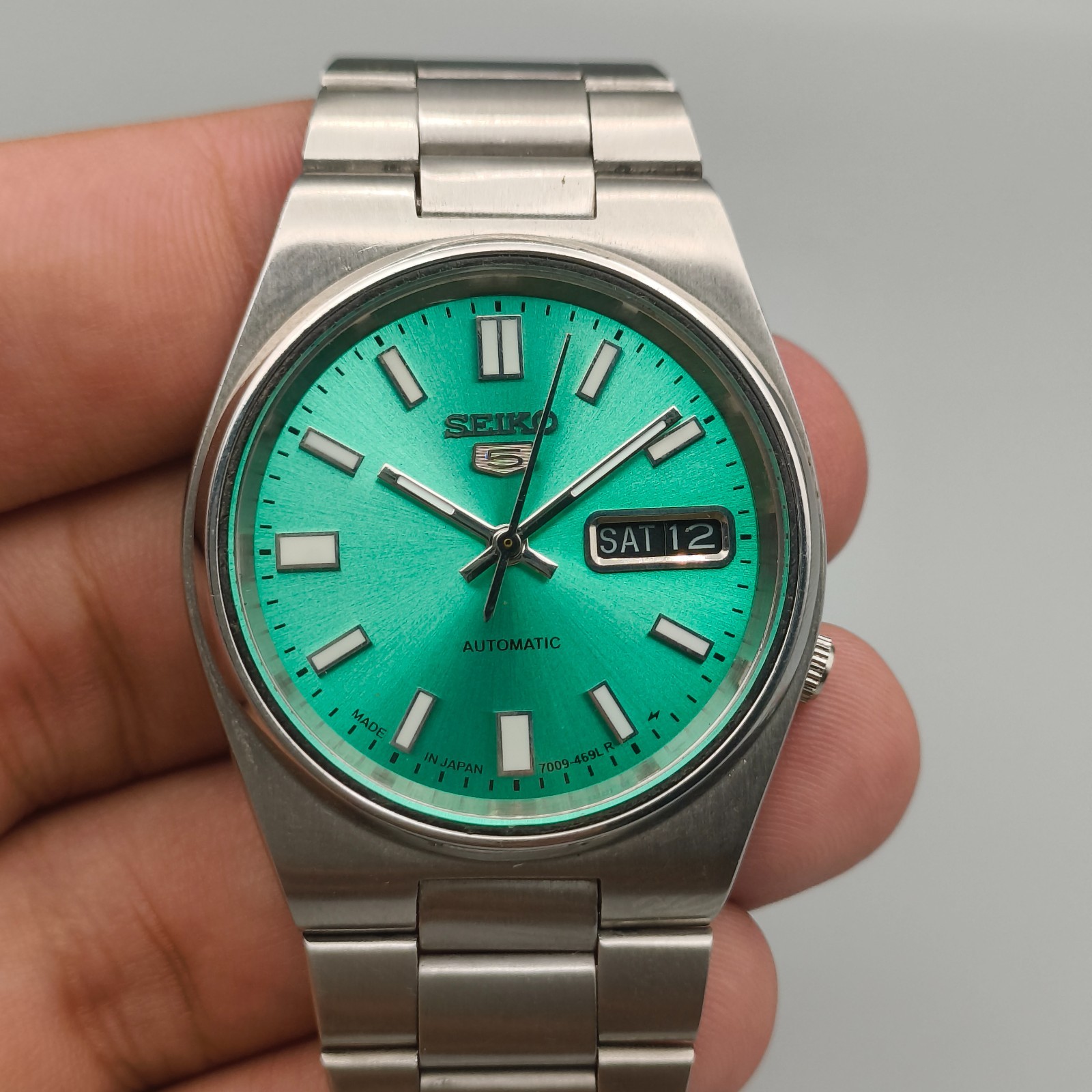 Vintage Seiko 5 Automatic 7009 Men’s Watch Teal Mint Dial 36 mm Day/Date Japan