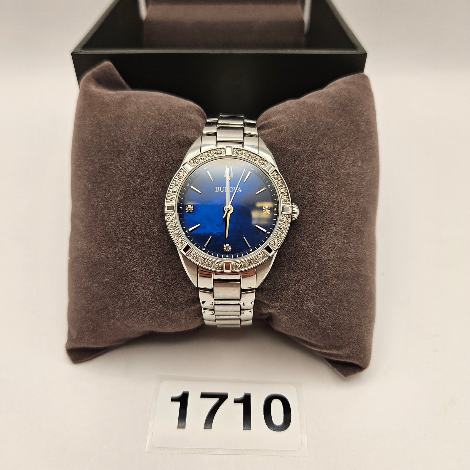 BULOVA 96R243 WOMEN’S CLASSIC QUARTZ GEMMED SILVER STAINLESS STEEL WATCH 35MM