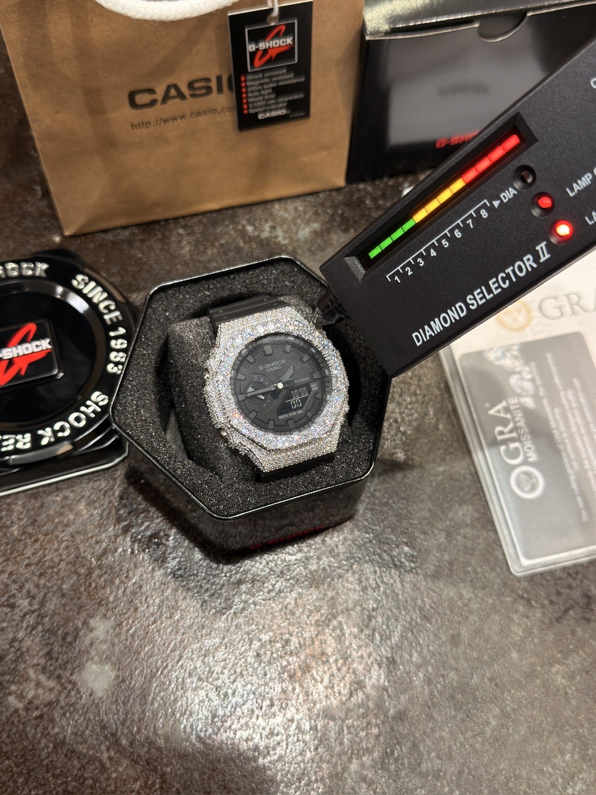 Casio G Shock GA-2100 Watch with Moissanite Bezel Iced Diamond Men’s