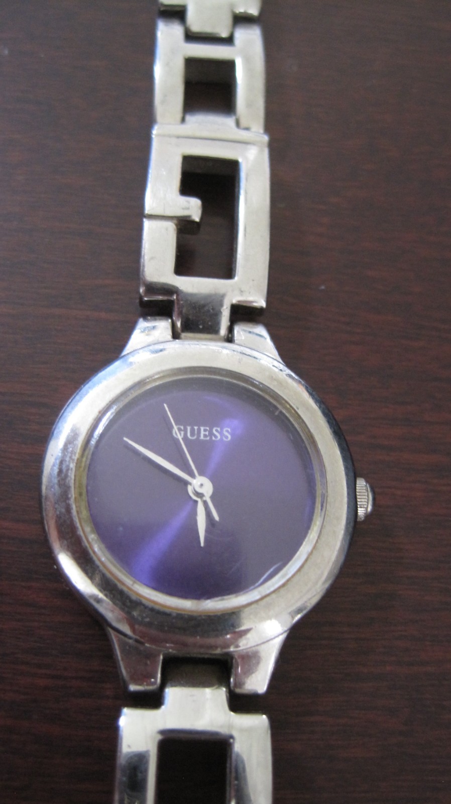 Vintage 1980’s Guess Women’s Stainless Purple Dial Watch NOT WORKING & BAD CLASP