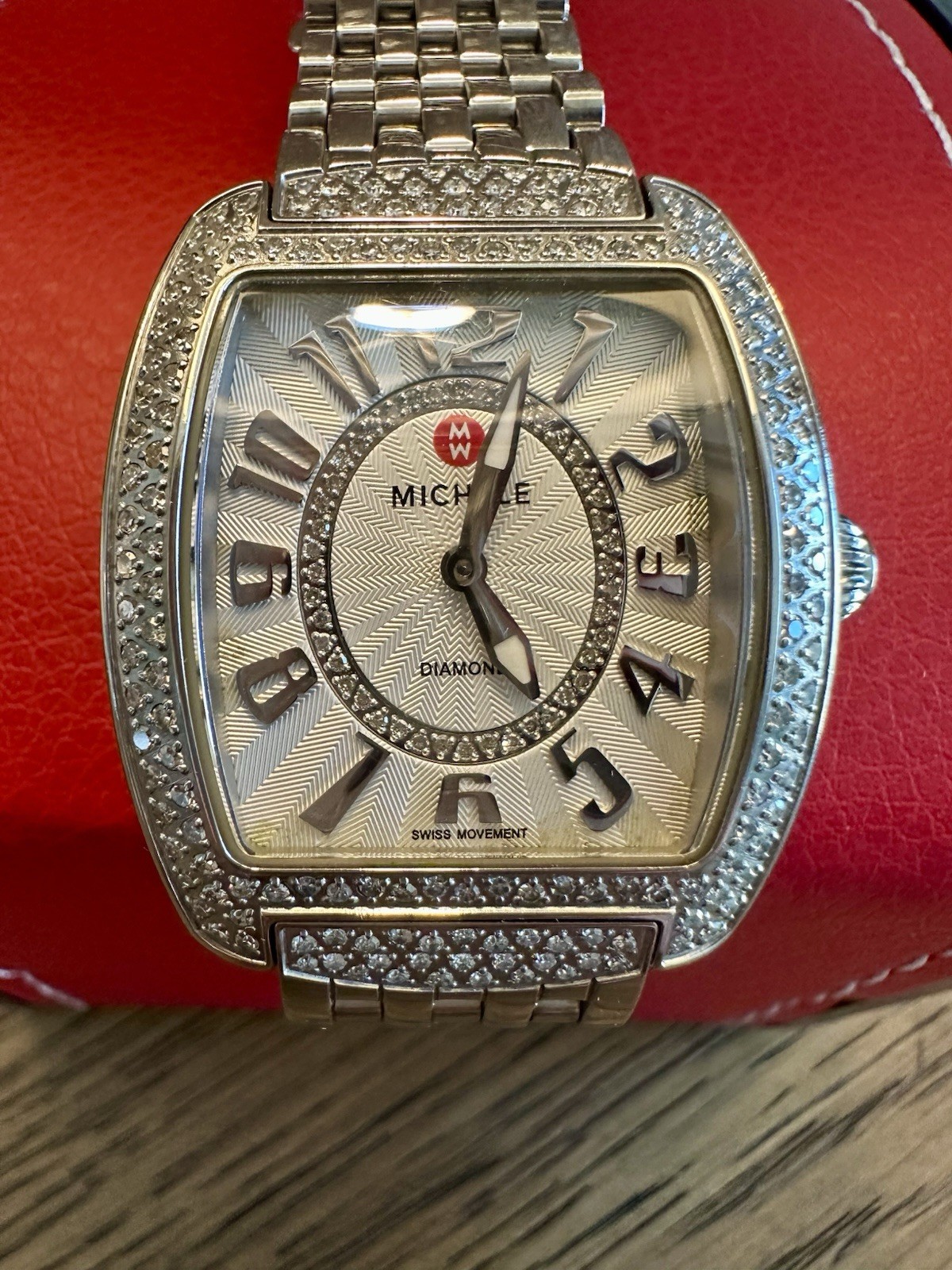 MICHELE Urban Mini Diamond Bezel Swiss Movement Sapphire SS Bracelet 50m