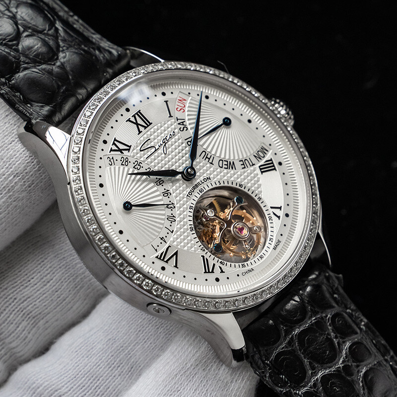 1PC Sugess Tourbillon Master Day Date Seagull ST8004 Mechanical Watch SU8004SBED