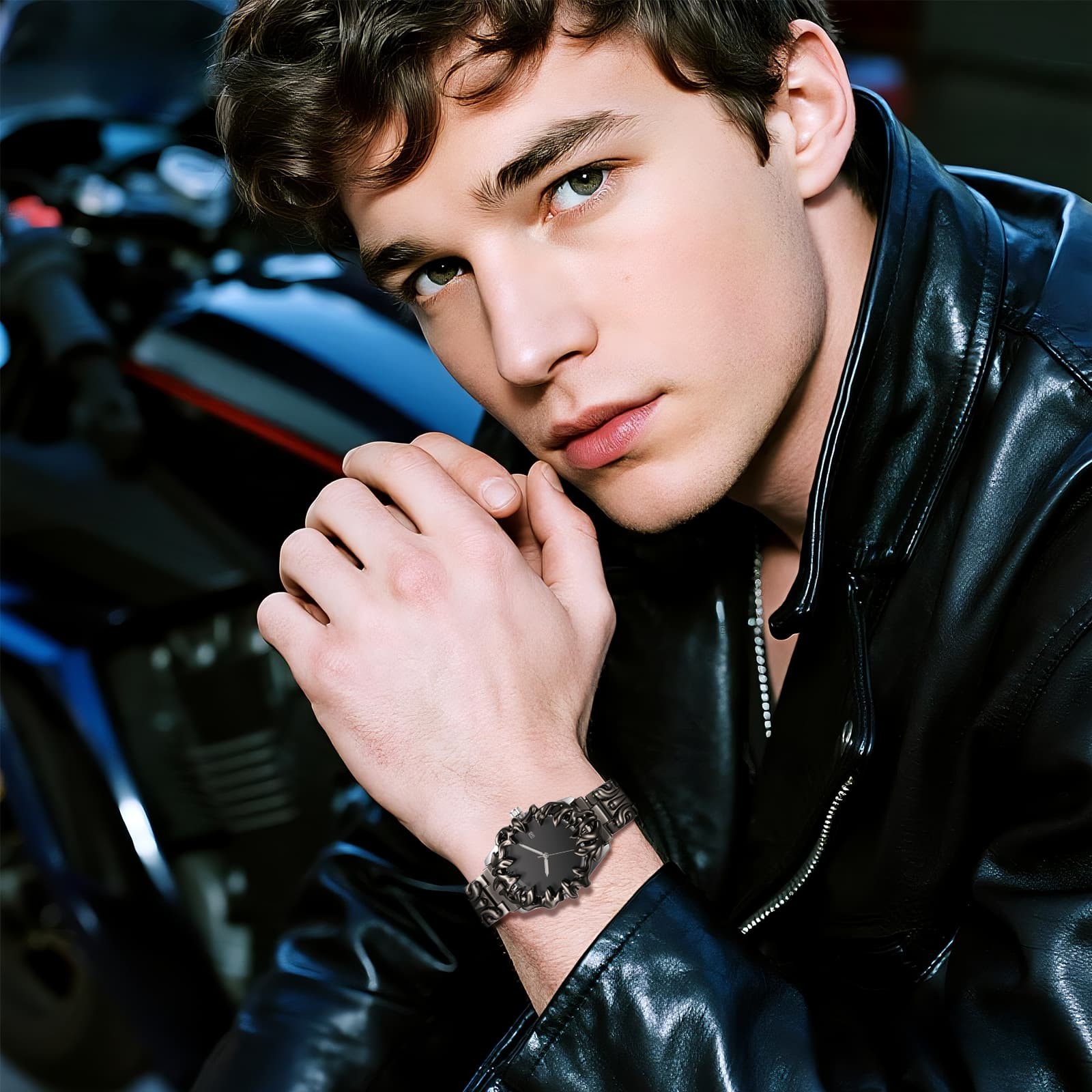 Men Punk Y2K Embossed Flame Adjustale Strap Date Luminous Wrist Watch for Party