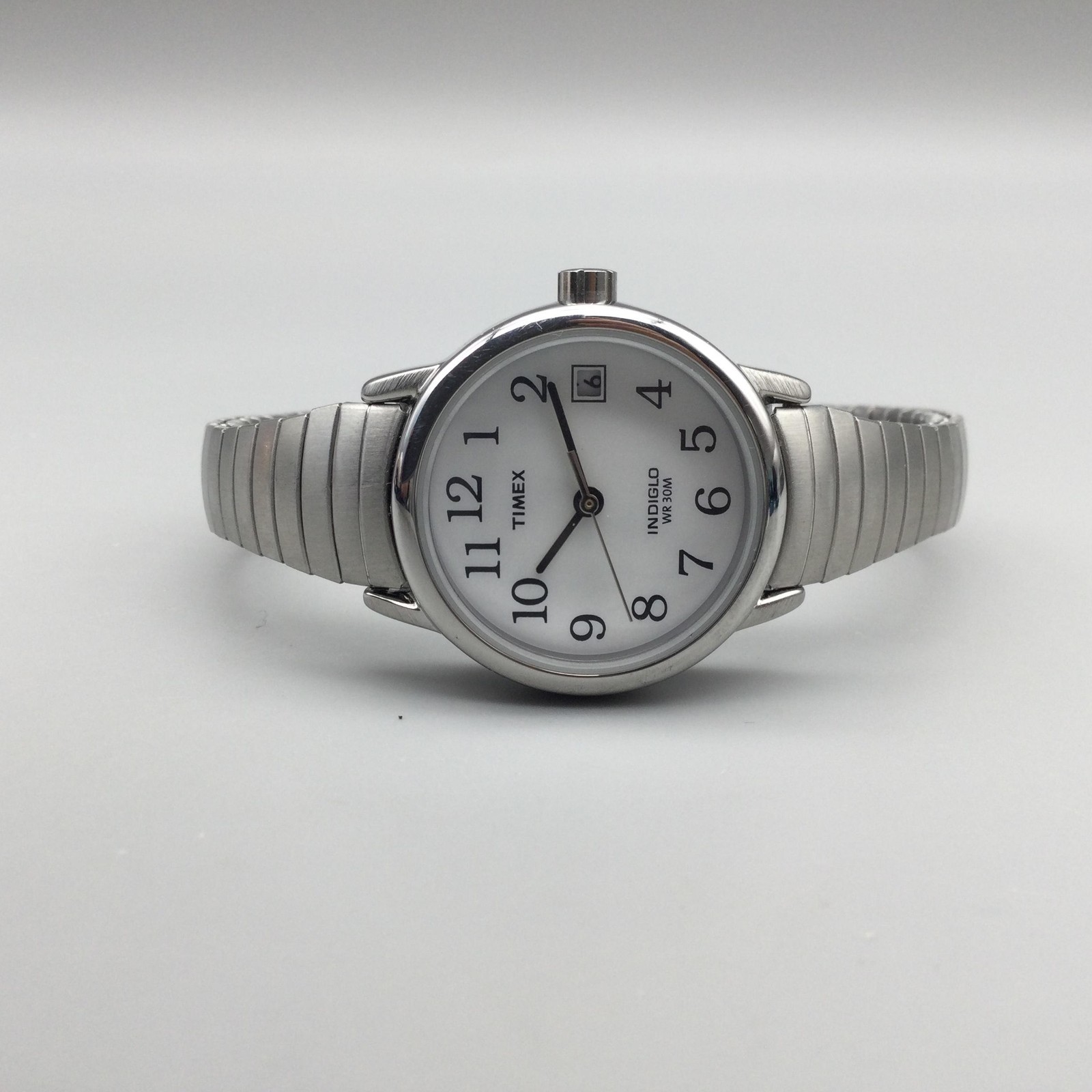 Timex Easy Reader Indiglo Womens Watch 23mm Date Silver Tone Stretch New Battery