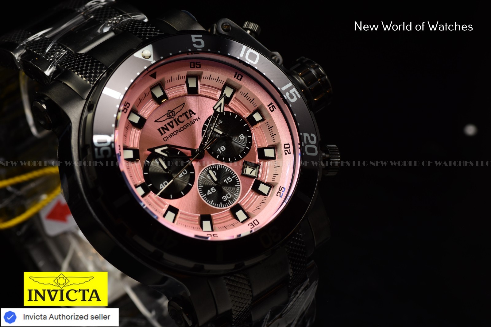 Invicta Coalition Forces Men’s 52mm Black Tone Pink Dial Chronograph Watch-NEW