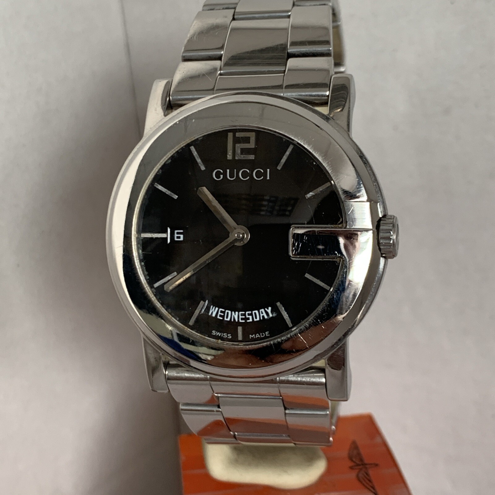 GUCCI Unisex G Chrono Collection Day Date Display Black Dial Bracelet Watch 101M