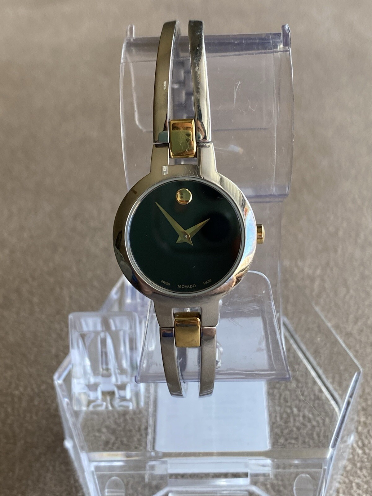 Movado Amorosa 52.319.1453 Black Dial 2-Tone Swiss Quartz Watch Size 7.0 “