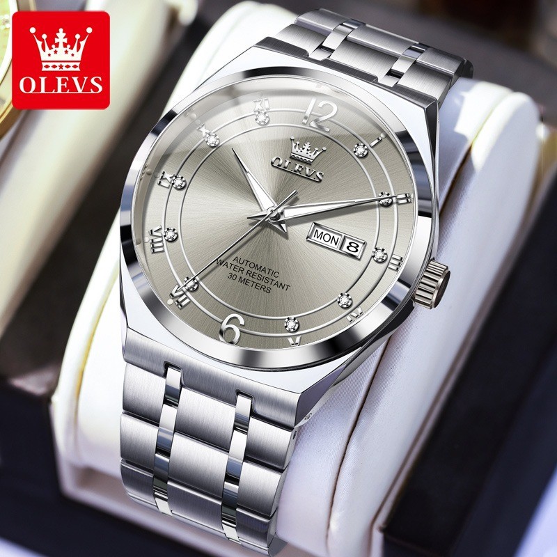 OLEVS Men Automatic Mechanical Watch Stainless Steel Luminous Date Display Watch