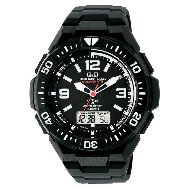 Citizen Q Q 10 ATM Waterproof Radio Solar Wristwatch (Black Radio Watch) No Batt
