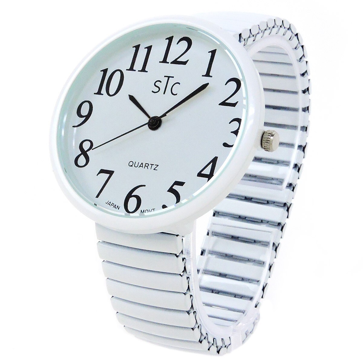 STC White Super Large Face Easy to Read Stretch Band Watch – NIB