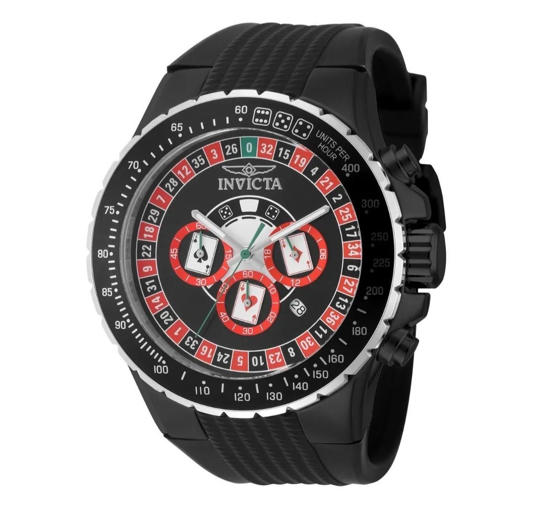 Invicta Men’s Watch Aviator Chrono Black, Red and Silver Dial Rubber Strap 49849